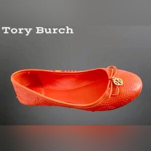 Tory Burch Chelsea Women's Stitched Logo Ballet Flat All Leather Orange/Pink US8